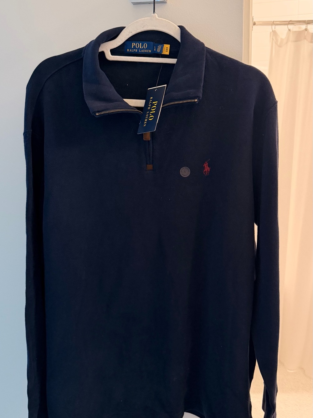 Polo by Ralph Lauren Navy Long-Sleeve Quarter-Zip Polo with Red Pony